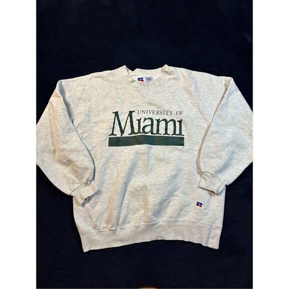 Vintage 90s Russell Athletic University Of Miami Crewneck Sweater XXL High Cotto - Picture 1 of 8